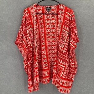 Angie Womens‎ One Size Red White Print Open Front Kimono Coverup Flowy Bohemian